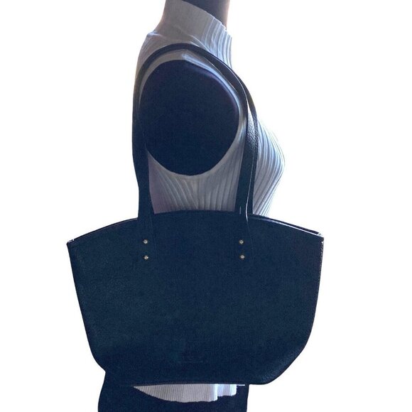 Liz Claiborne Marina‎ Shopper Tote Handbag Black Pebbled Faux Leather Two Straps - Picture 4 of 13